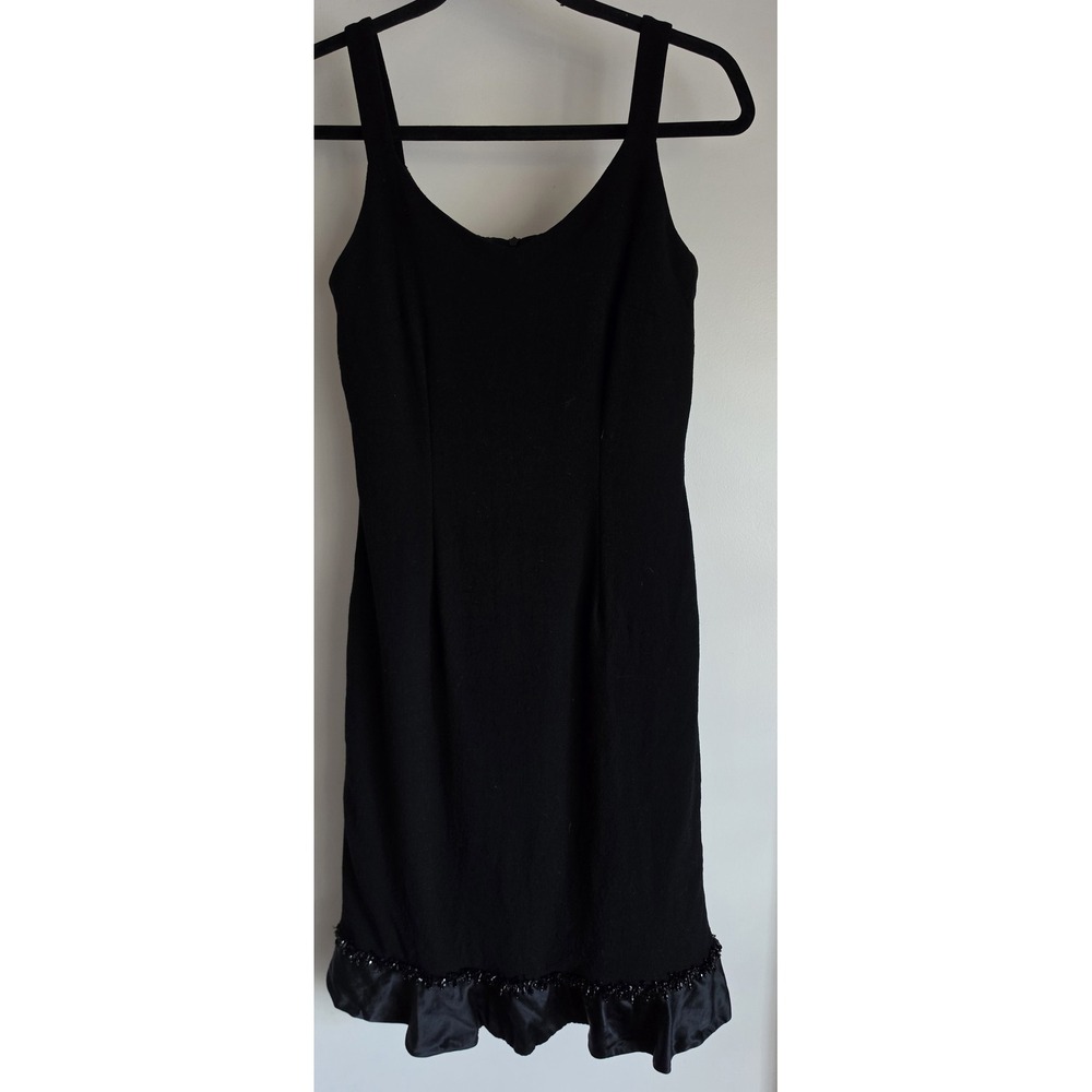 Albert Nipon Wool Silk Beaded Sleeveless Maxi Dress 6 Black Formal Classic